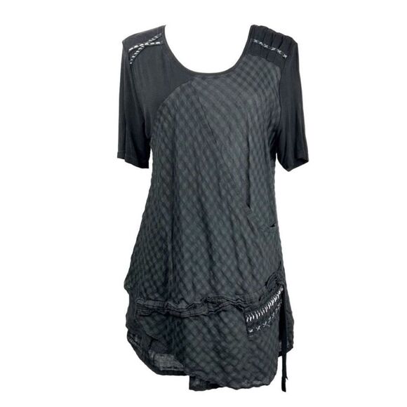 Domin Women's Black Gray Plaid Wrap Tunic Shirt Dress Size T4 (Medium-Large) - Picture 1 of 12